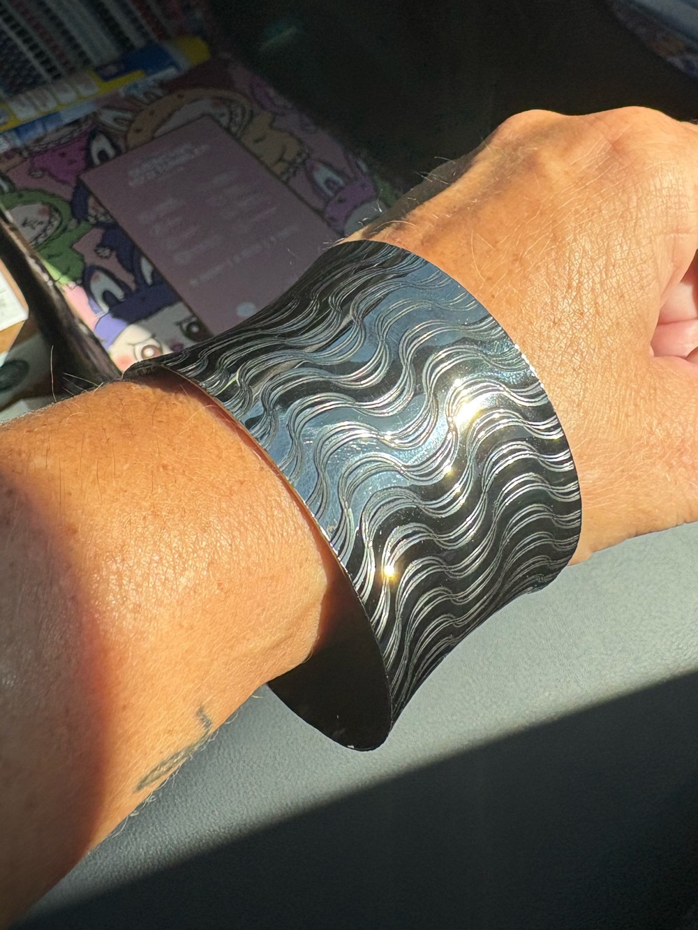 vintage 925 ITALY CUFF wide wave texture bracelet